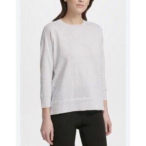 Women's DKNY 3/4 Sleeve Lightweight Silver Shimmer Pullover Sweater Sz Medium